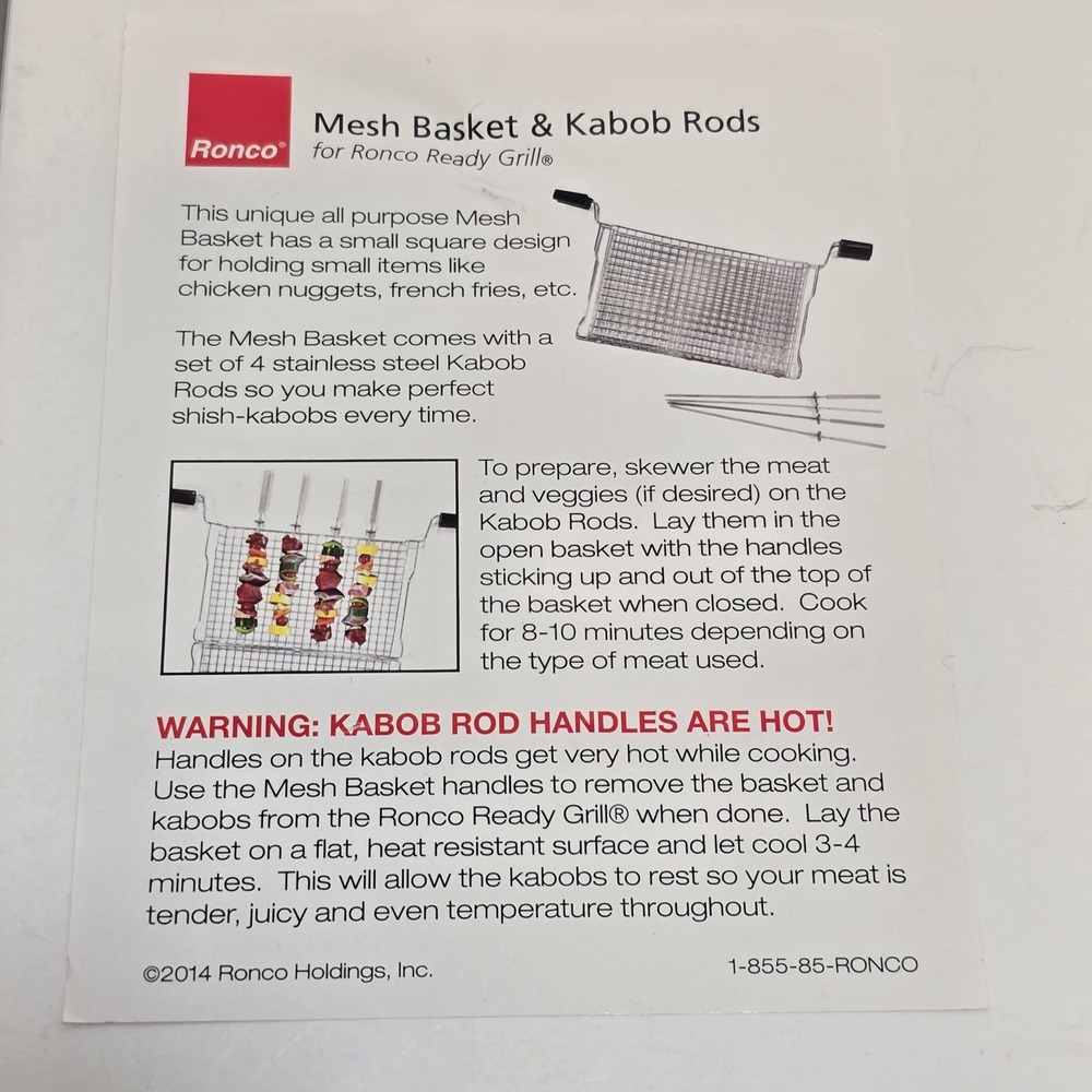 Ronco Mesh Basket Kabob Skewers Rods Rotisserie Grilling Tools Stainless Steel - Picture 4 of 4